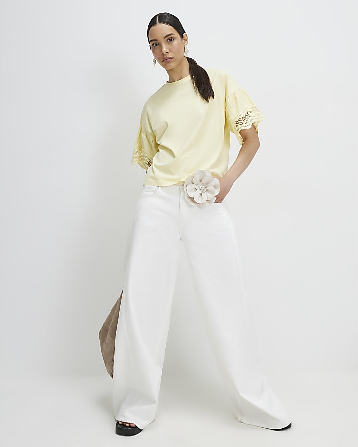 Yellow Cotton Crochet Trim T-Shirt