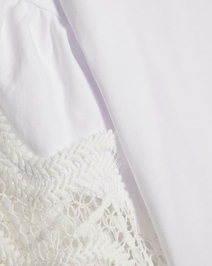 White Cotton Crochet Trim T-Shirt