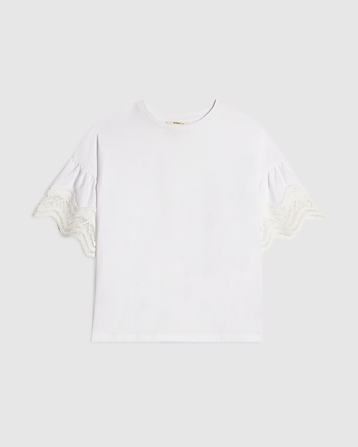 White Cotton Crochet Trim T-Shirt