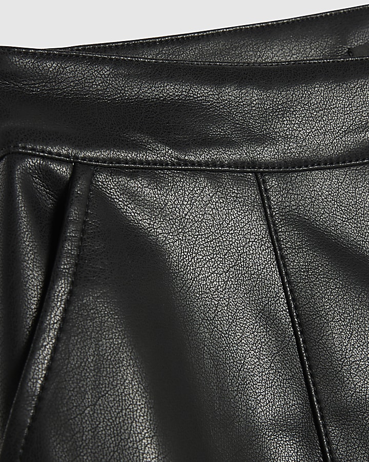 Black Faux Leather Jorts