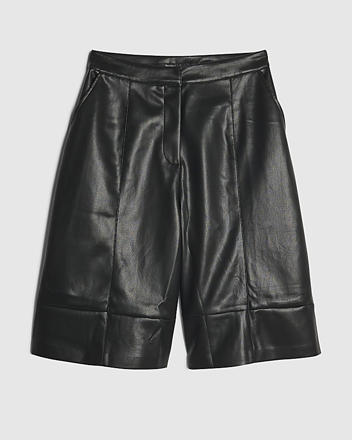 Black Faux Leather Jorts