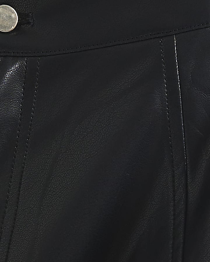 Black Faux Leather A Line Midi Skirt