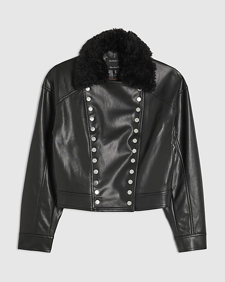 Black Faux Leather Drummer Jacket