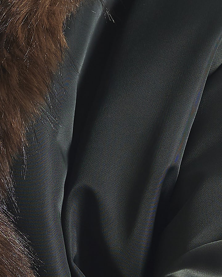 Khaki Fur Shawl Collar Padded Jacket