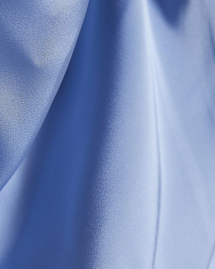 Blue Satin Cowl Neck Tank Top
