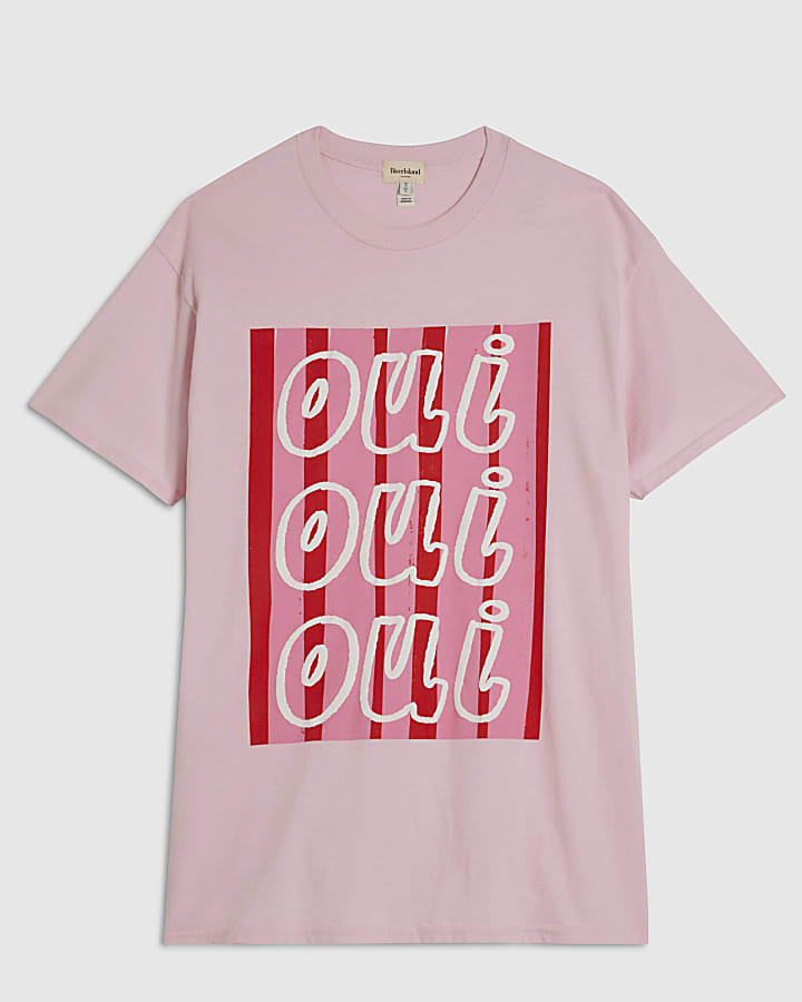 Pink Short Sleeve Oui Oui Graphic T-Shirt