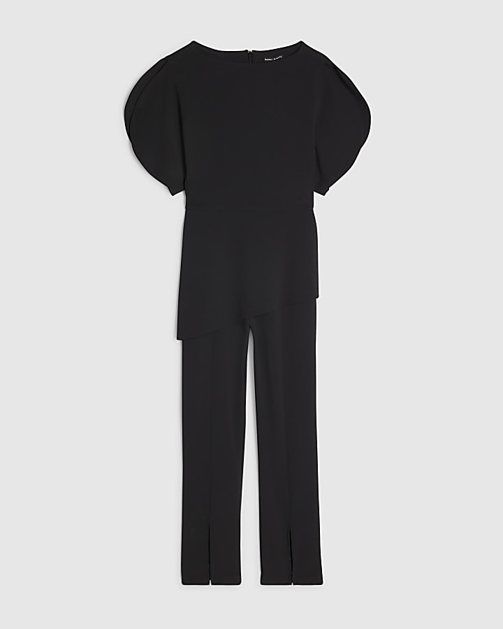Black Cocoon Sleeve Split Hem Jumpsuit