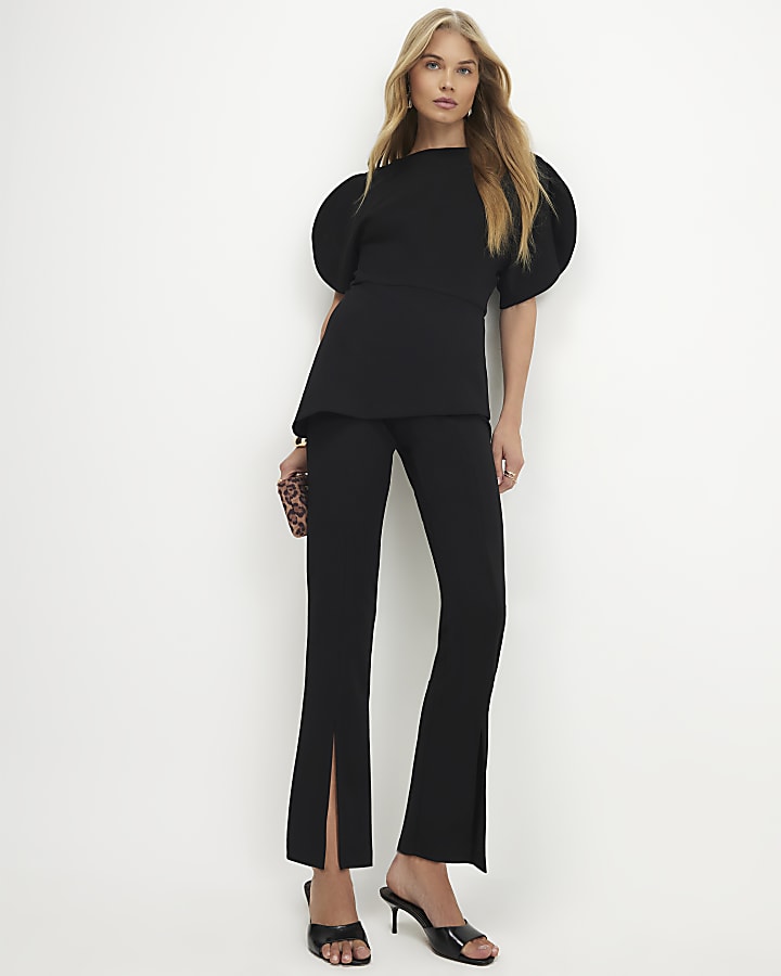 Black Cocoon Sleeve Split Hem Jumpsuit