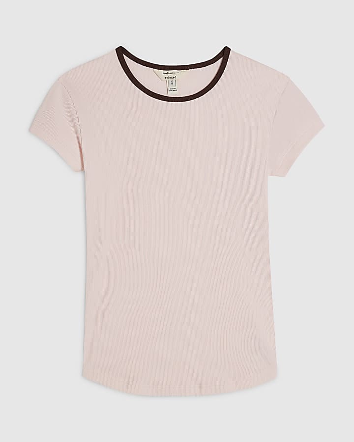 Pink Cotton Blend Short Sleeve Top