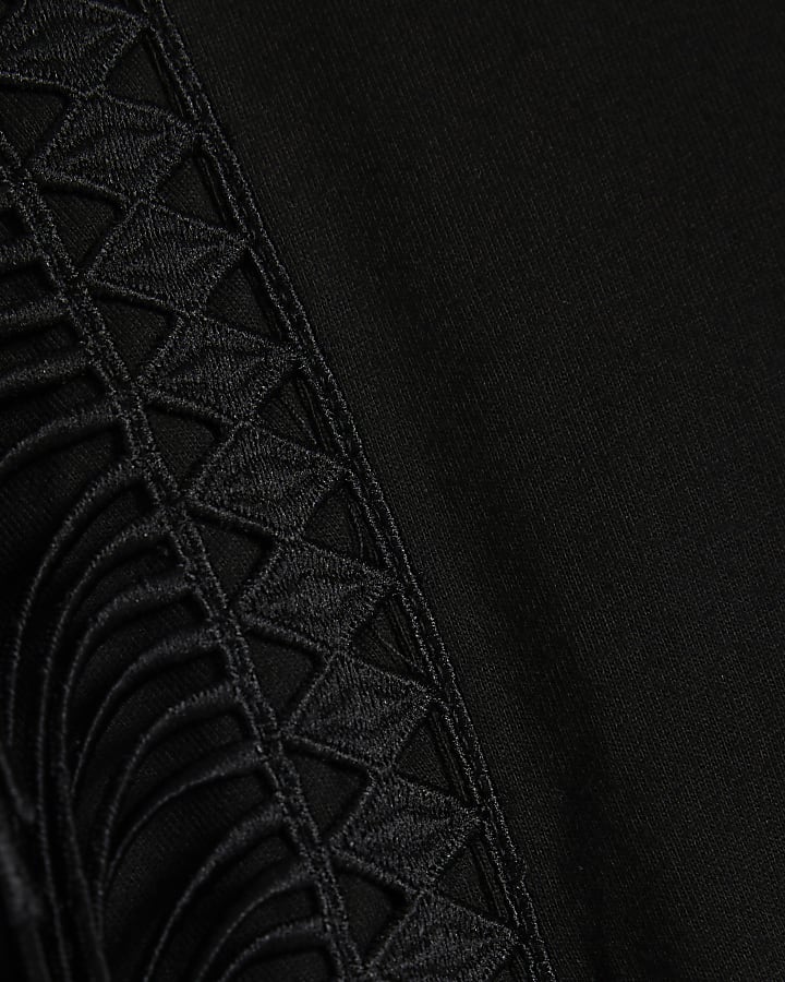 Black Cotton Fringe T-Shirt