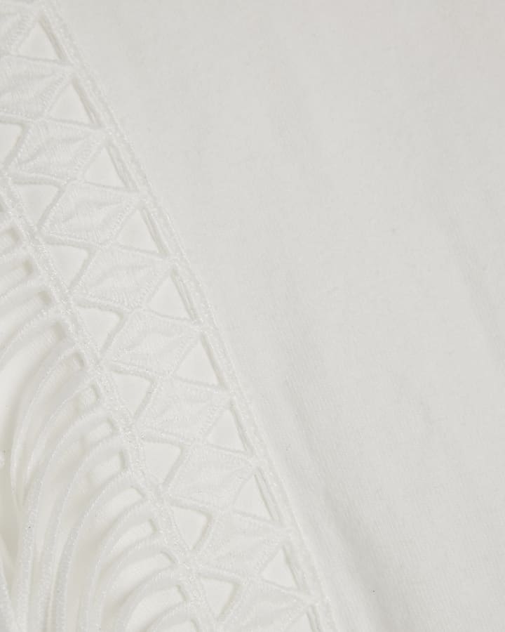 White Cotton Fringe T-Shirt