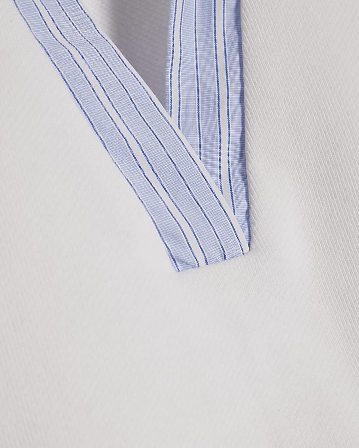 White Stripe Detail Hybrid Jersey Polo Top
