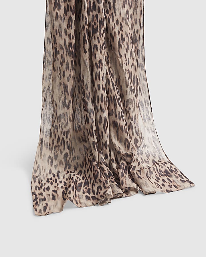 Beige Leopard Voile Large Scarf