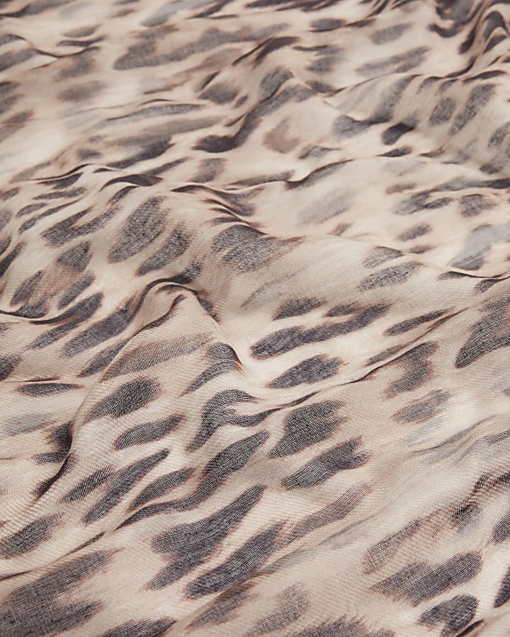 Beige Leopard Voile Large Scarf