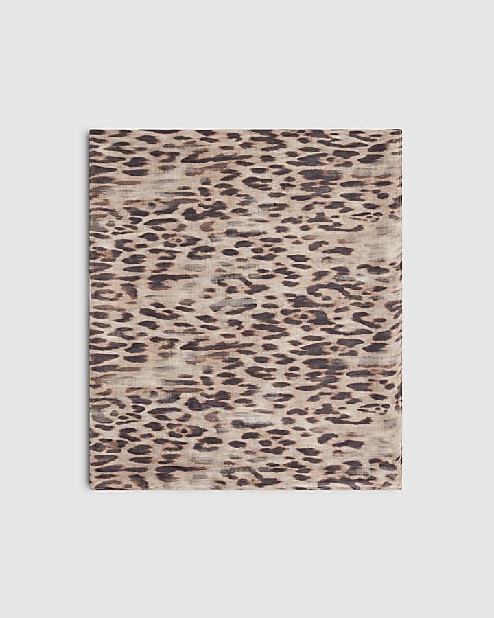 Beige Leopard Voile Large Scarf
