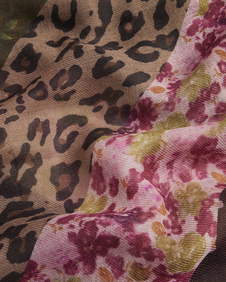 Beige Spliced Floral Large Scarf