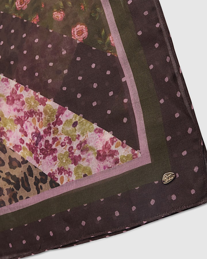 Beige Spliced Floral Large Scarf