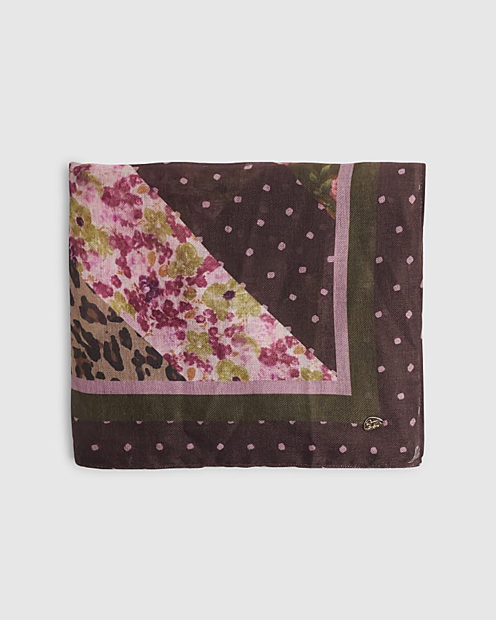 Beige Spliced Floral Large Scarf