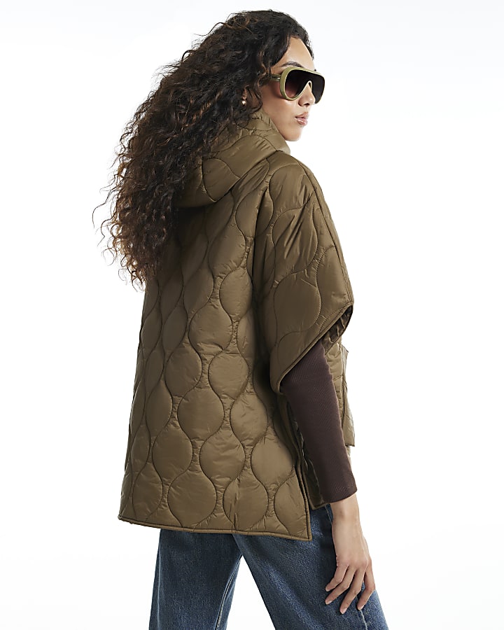 Khaki Quilted Puffer Cape