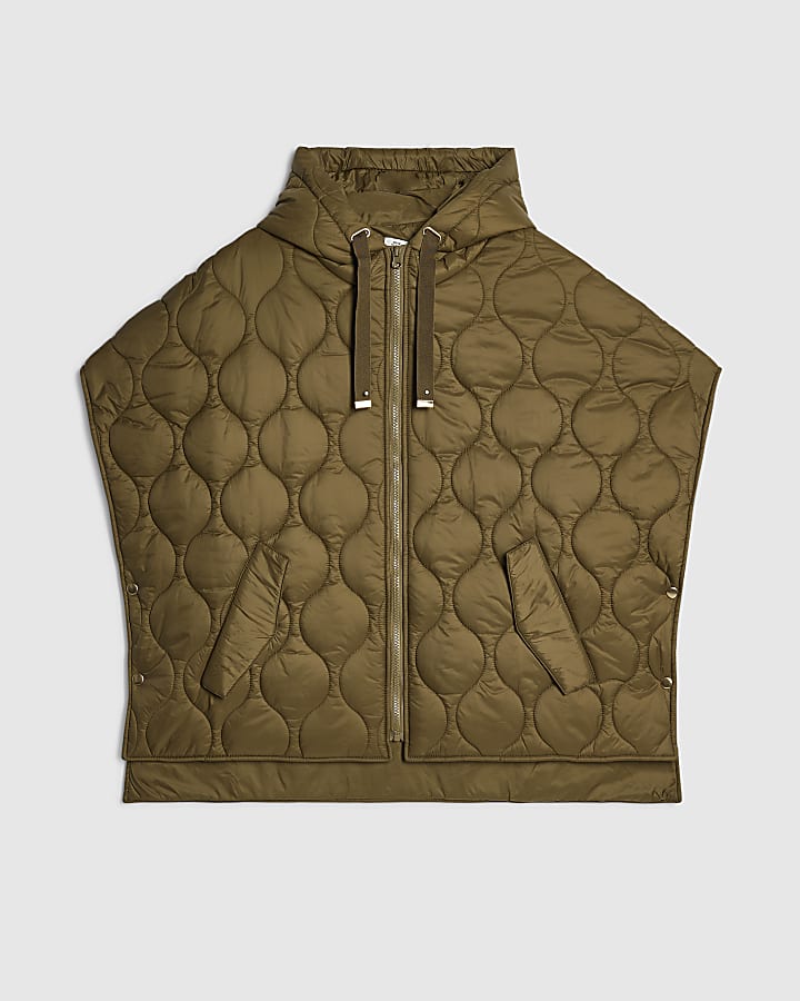 Khaki Quilted Puffer Cape