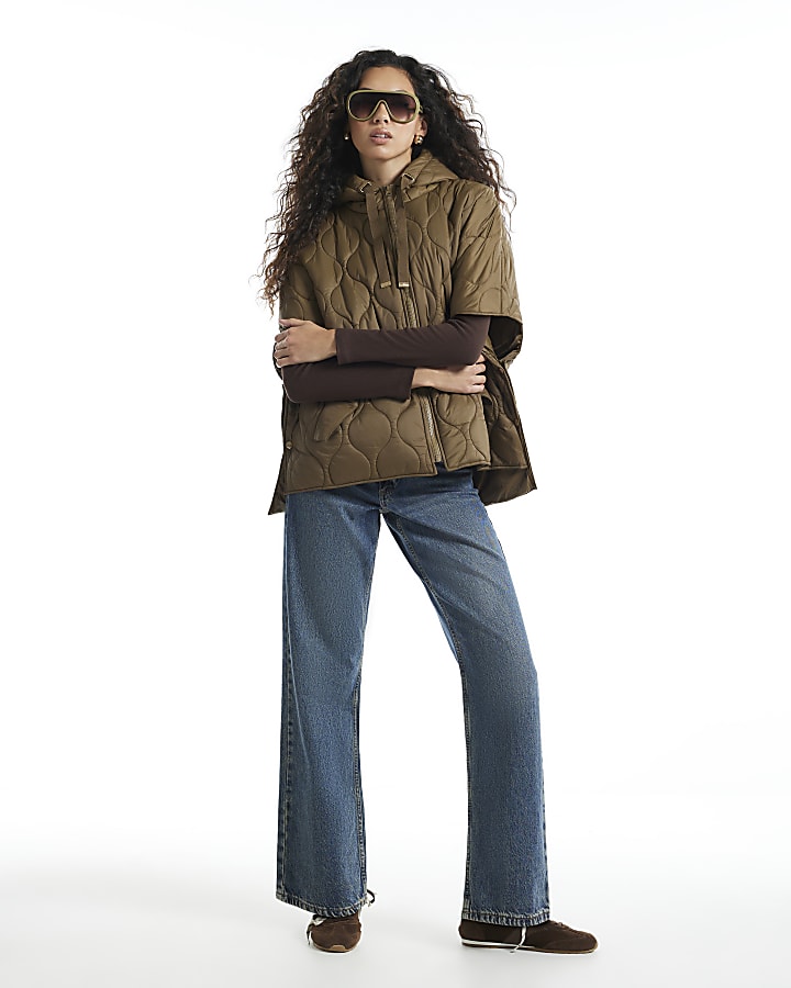 Khaki Quilted Puffer Cape