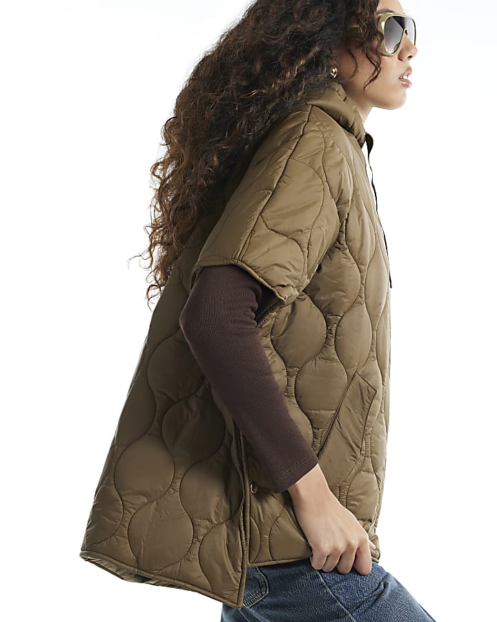 Khaki Quilted Puffer Cape