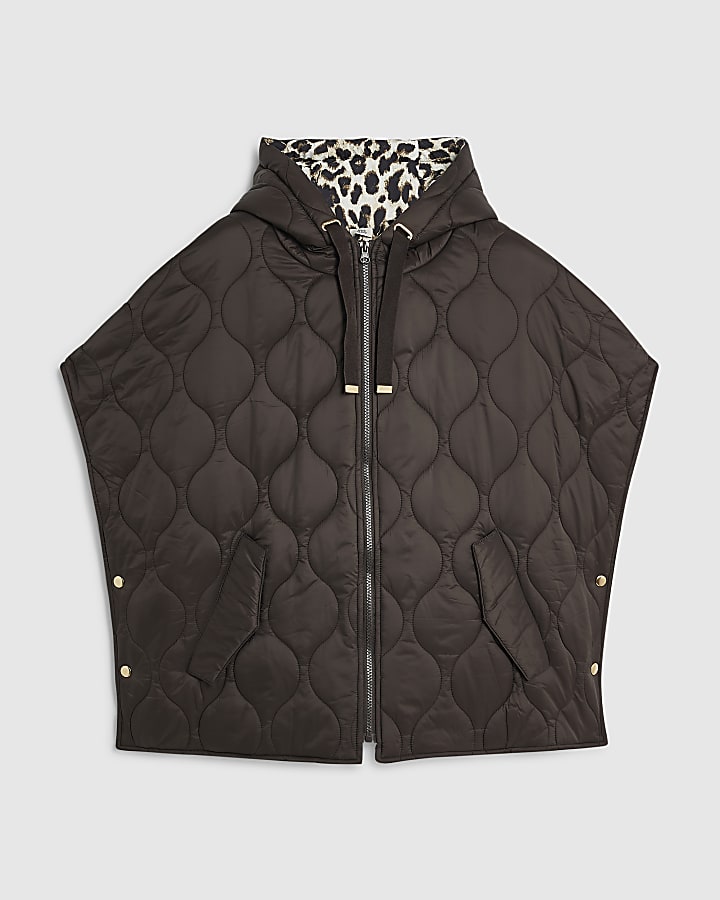 Brown Quilted Puffer Cape