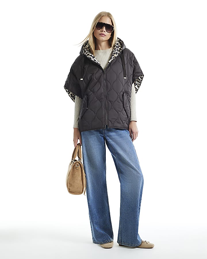 Brown Quilted Puffer Cape