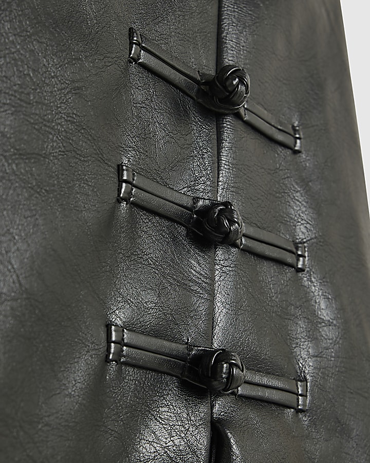 Black Faux Leather Toggle Detail Mini Skirt