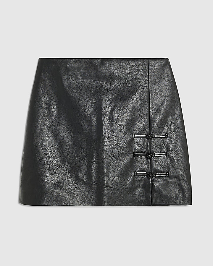 Black Faux Leather Toggle Detail Mini Skirt