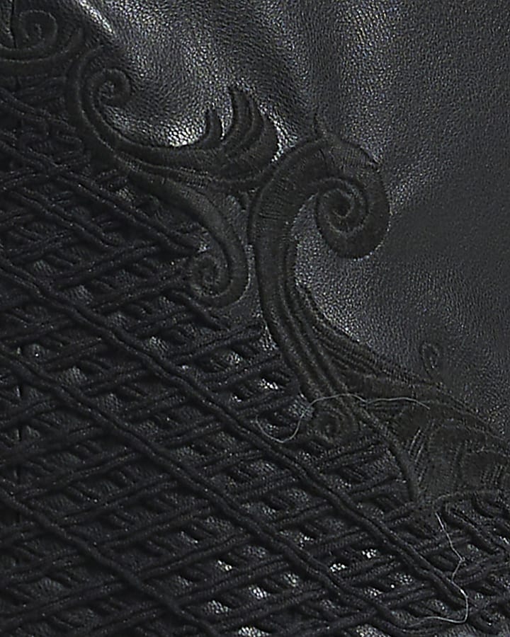 Black Faux Leather Embroidered Shorts