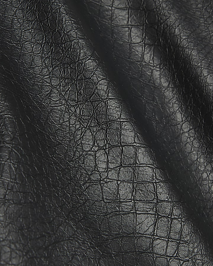 Black Croc Print Faux Leather Shorts