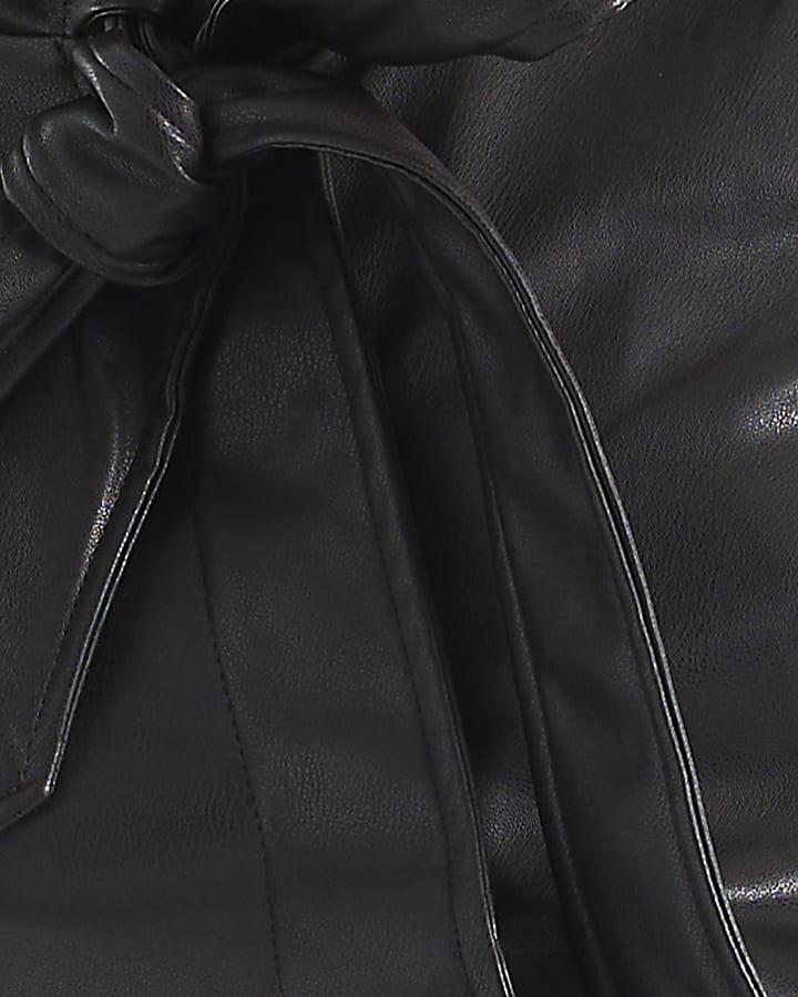 Brown Faux Leather Tie Detail Shirt