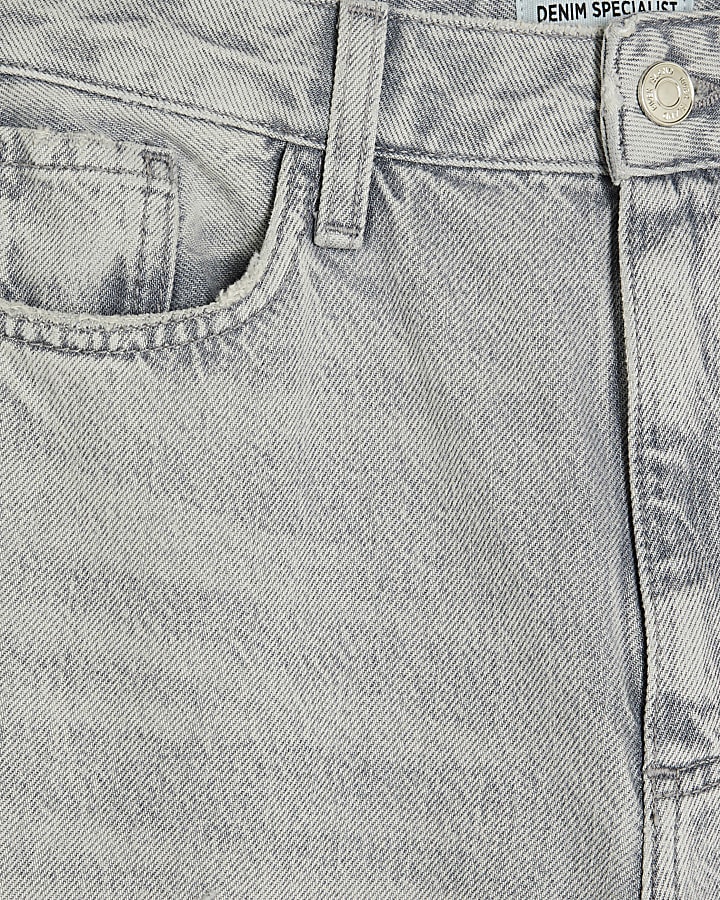 Grey High Waist Relaxed Straight Rip Jeans