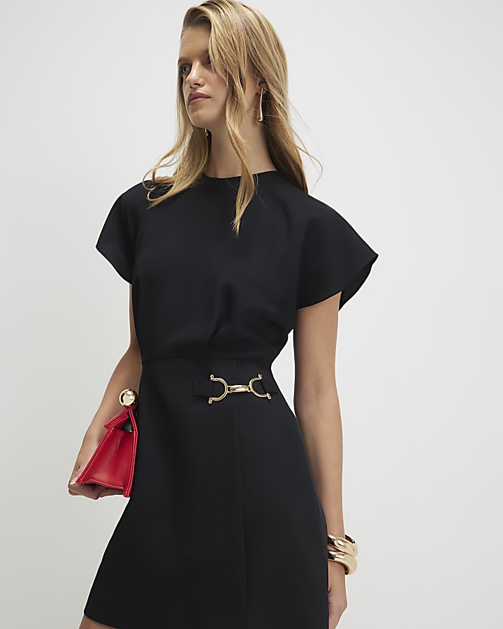 Black Snaffle Trim Mini Dress