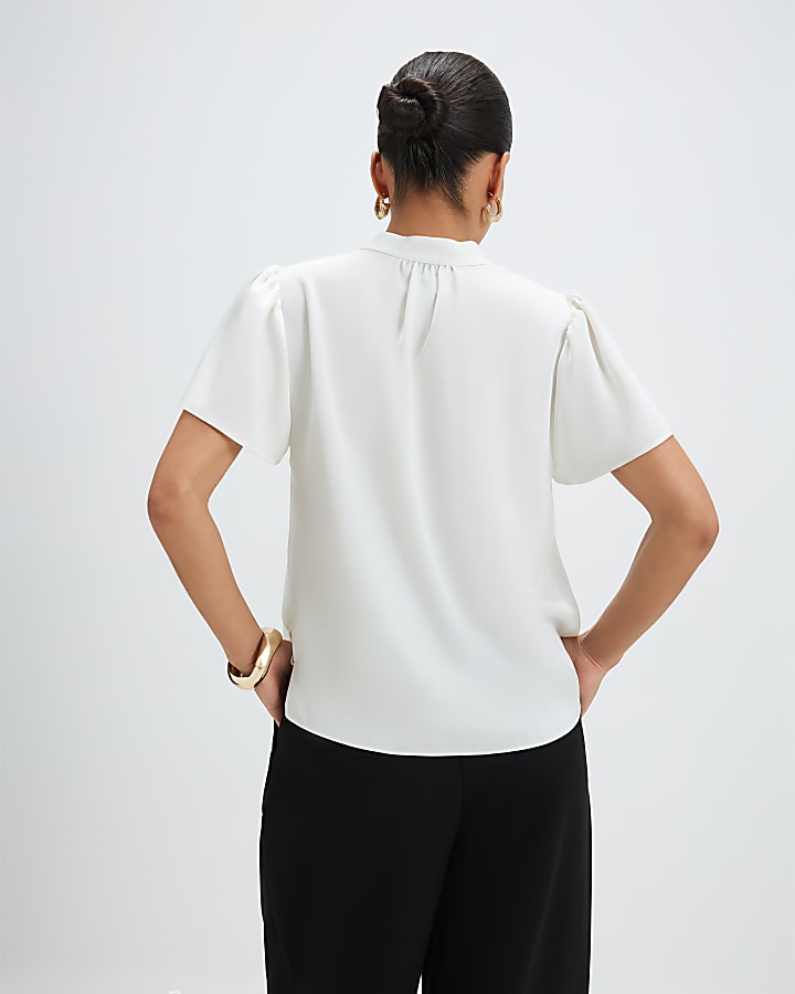 Petite White Satin Blouse