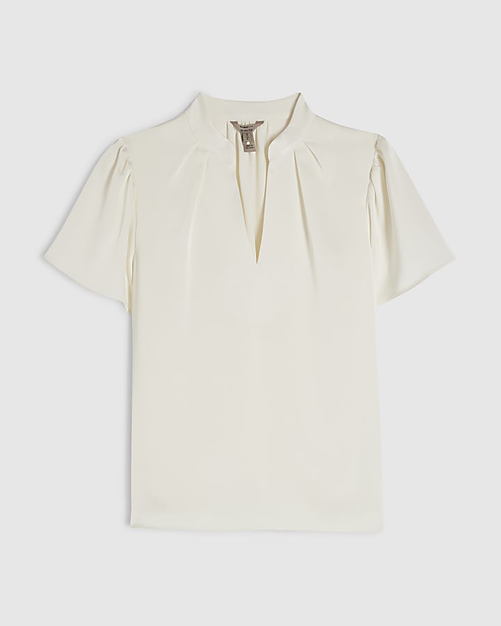 Petite White Satin Blouse