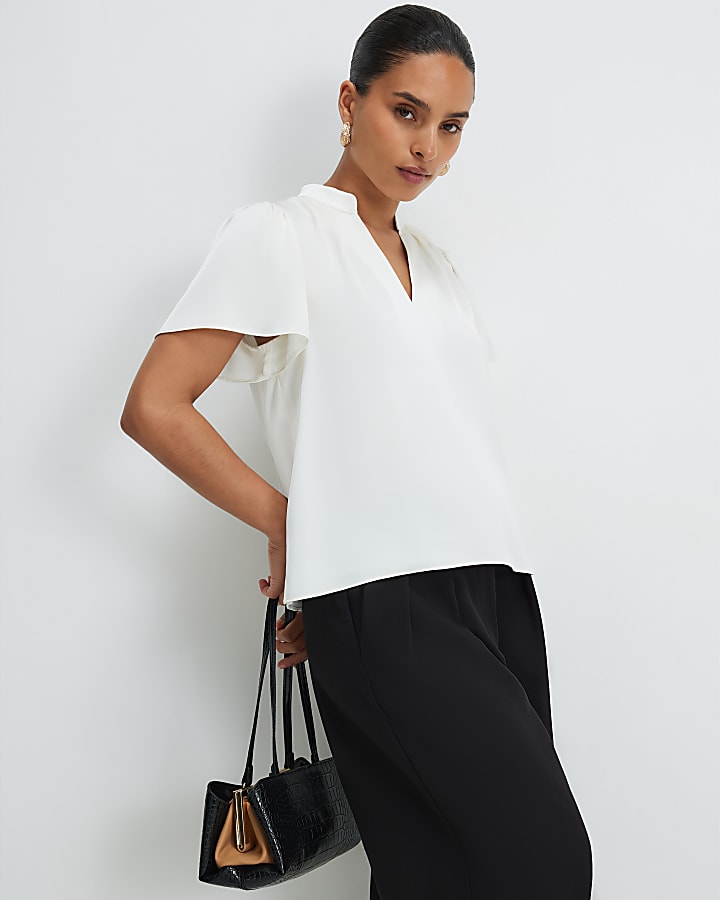 Petite White Satin Blouse
