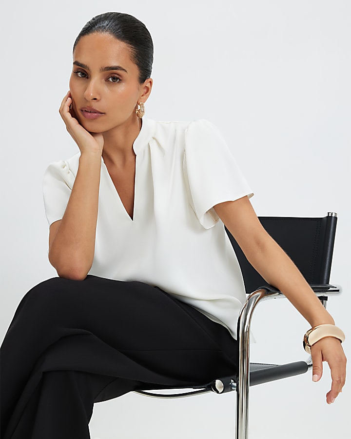 Petite White Satin Blouse