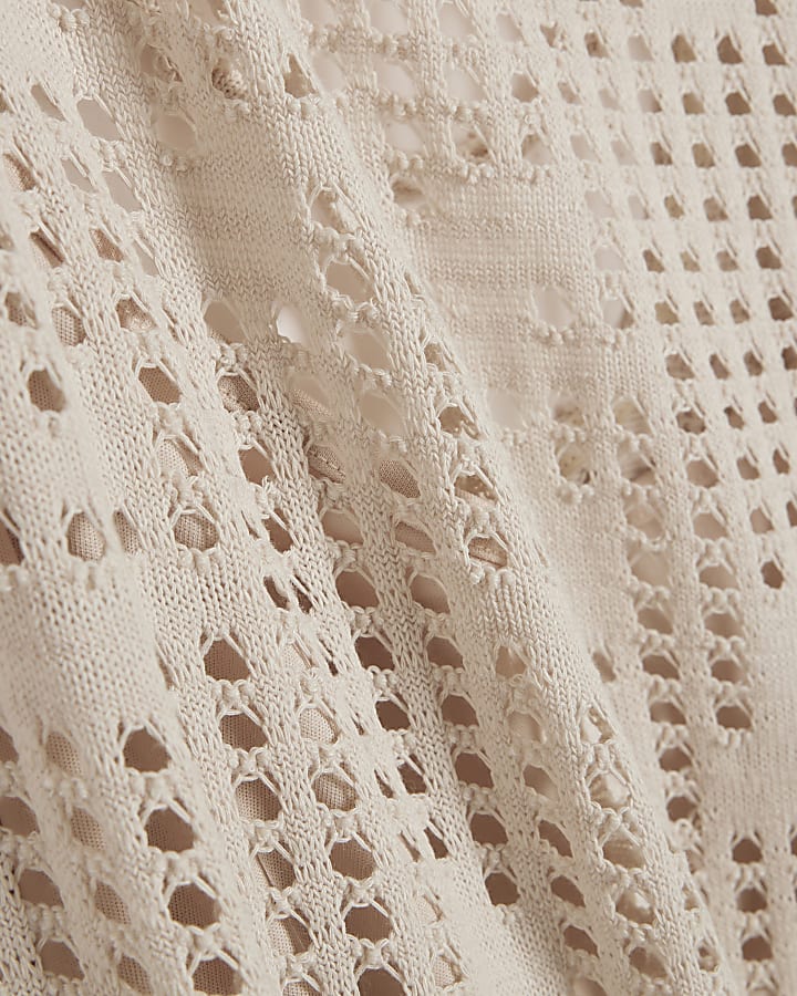 Beige Crochet Sleeveless Maxi Dress