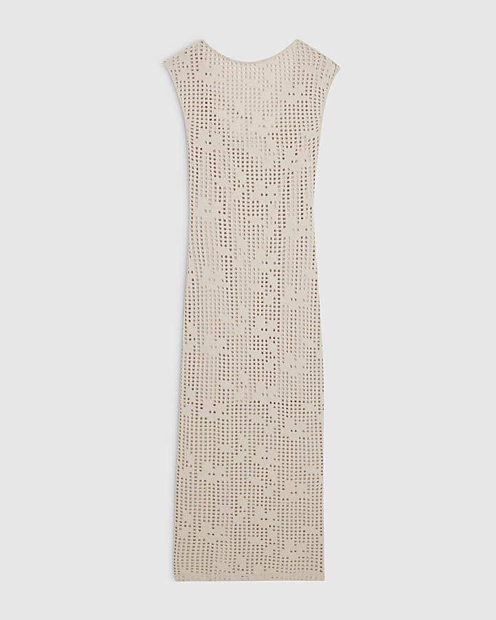 Beige Crochet Sleeveless Maxi Dress
