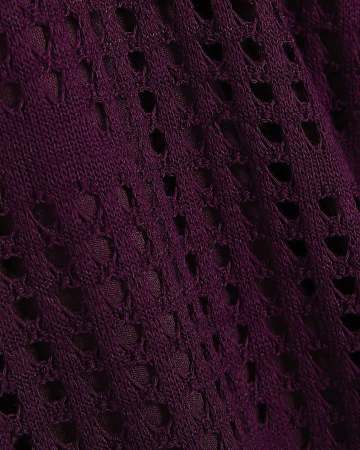 Purple Long Sleeve Crochet Mini Dress