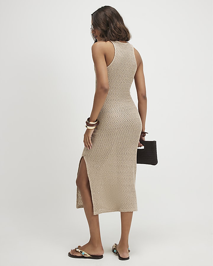 Gold Sequin Crochet Midi Dress
