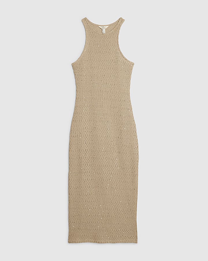 Gold Sequin Crochet Midi Dress