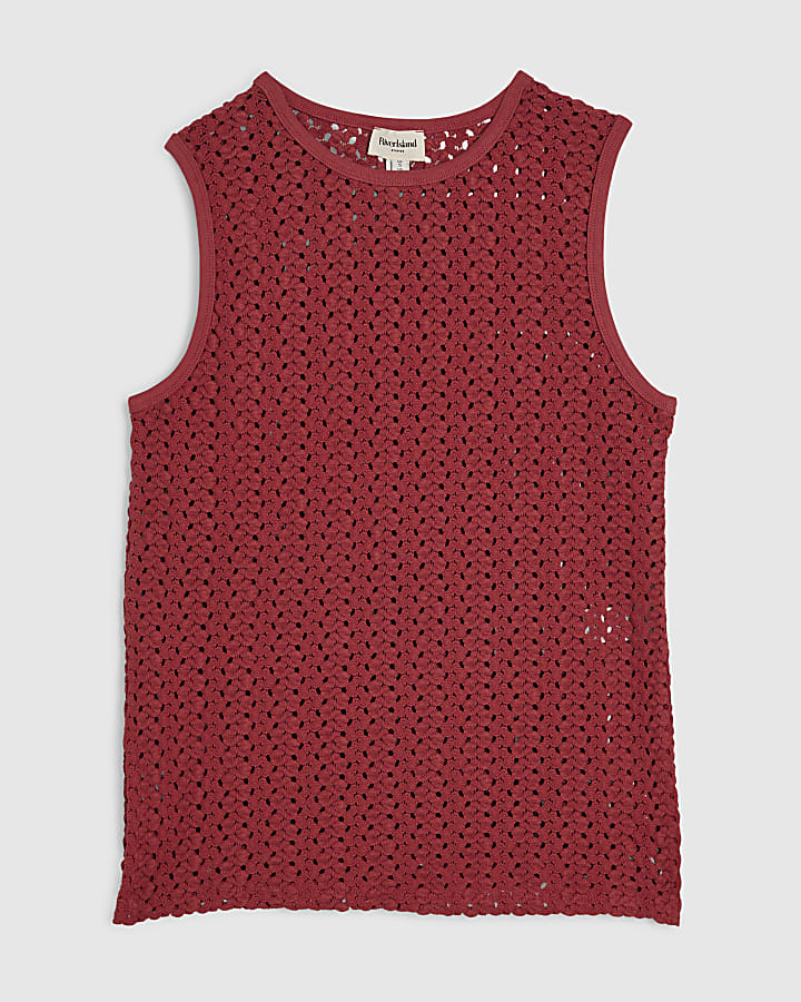 Red Crochet Tunic Top