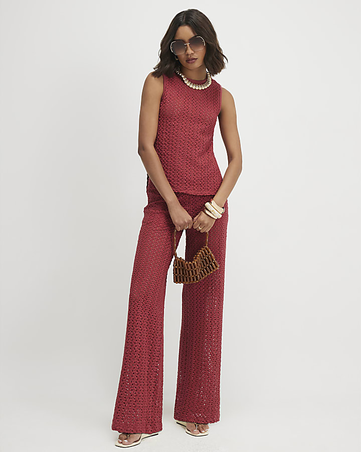 Red Crochet Tunic Top
