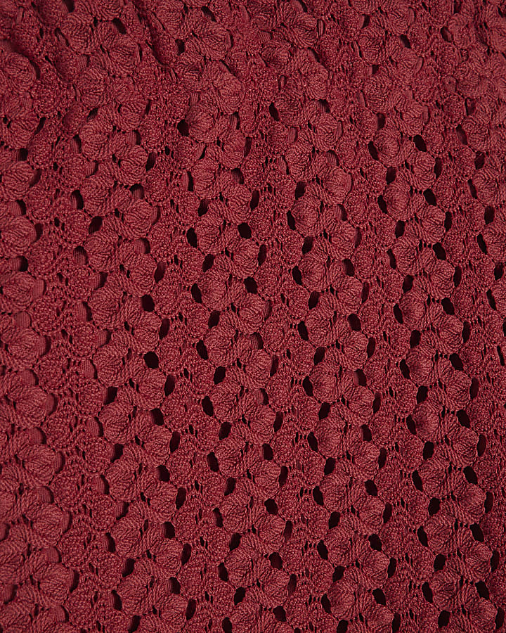 Red Crochet Wide Leg Trousers
