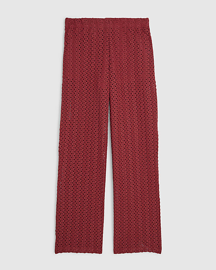 Red Crochet Wide Leg Trousers
