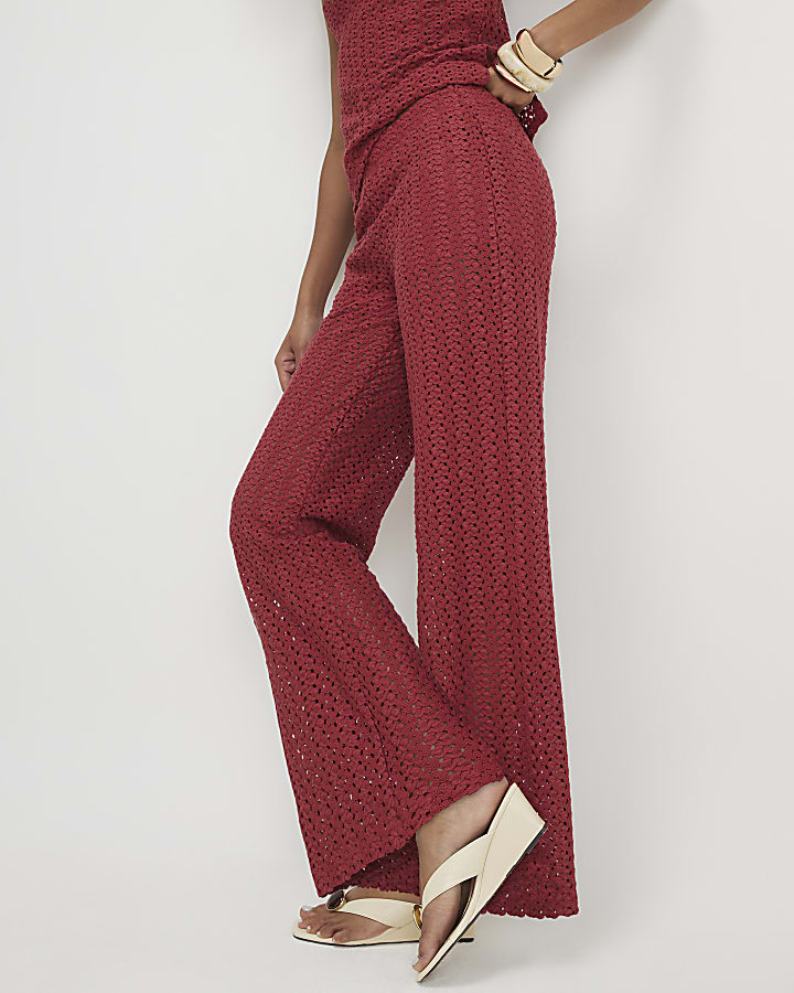 Red Crochet Wide Leg Trousers