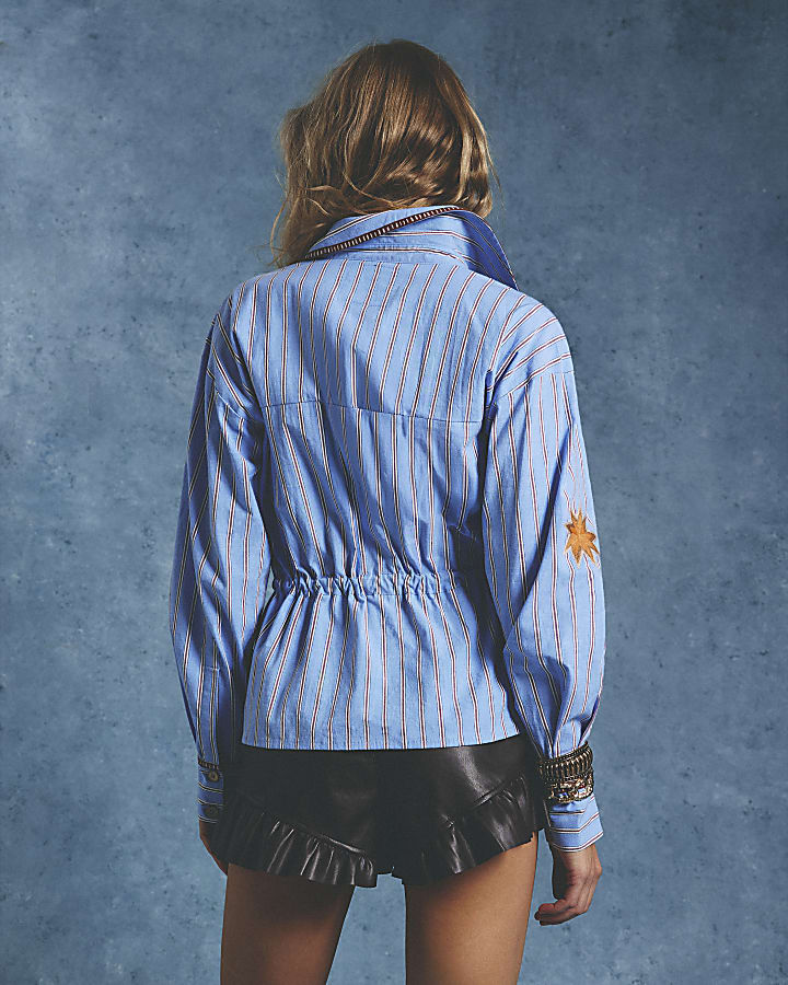 Blue Cotton Striped Horse Boutique Shirt